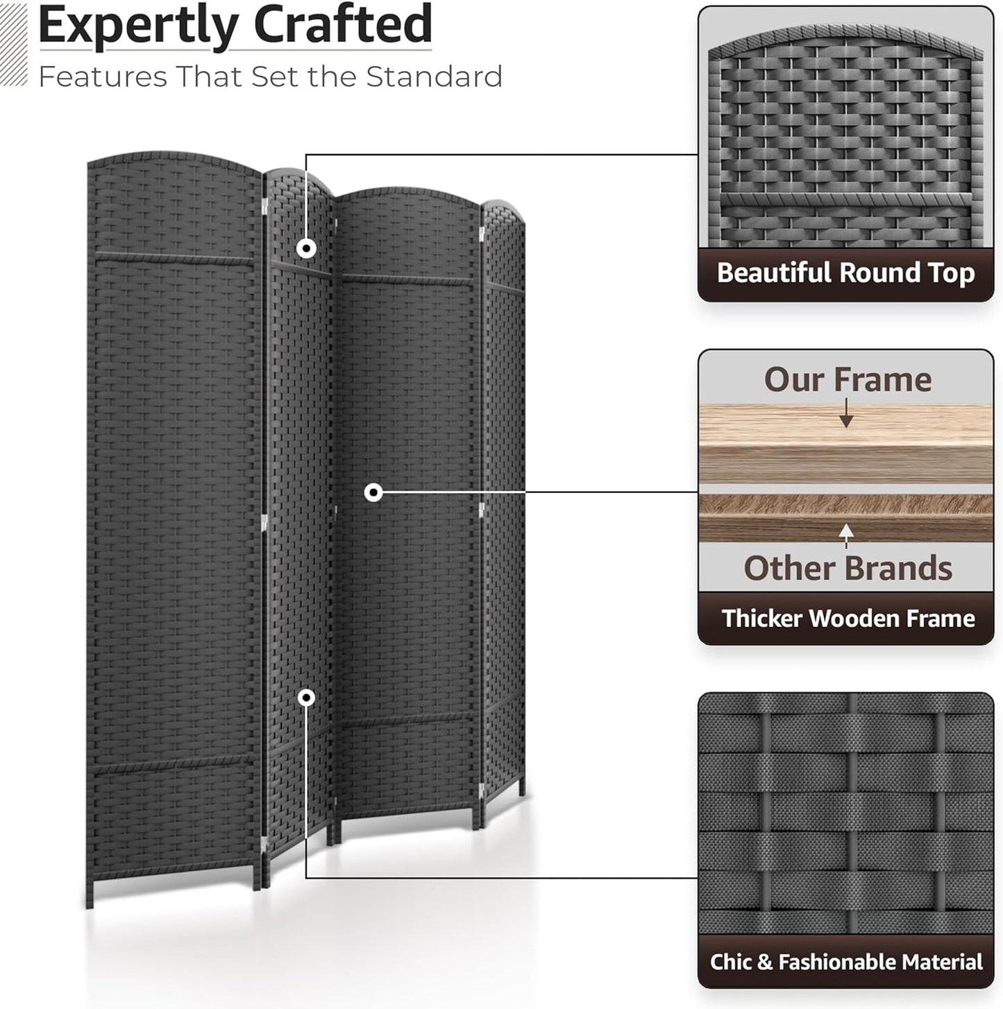 Sorbus 4 Panel Room Divider 6 ft. Tall - Privacy Screen, Extra Wide Double Hinged Panels, Mesh Hand-Woven Design, Partition Room Dividers and Folding Privacy Screens, Wall Divider for Room Separation