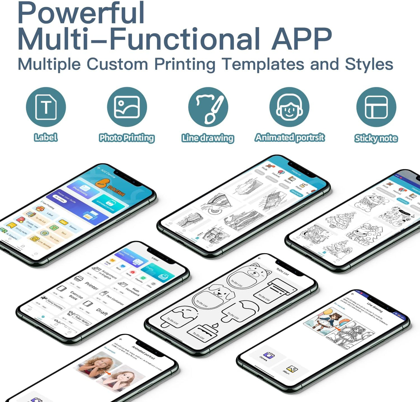 Label Maker Machine, HD Mini Sticker Printer with 7 Rolls Paper, Portable Thermal Print Pod Supports 12-57mm Papers, Bluetooth Pocket Printer for Home, Kitchen, School (Light Pink)