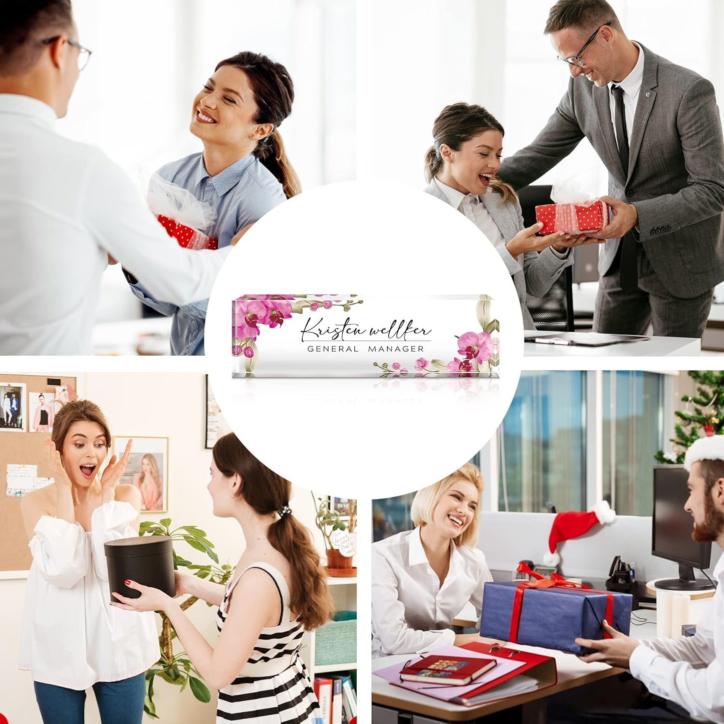 Office Desk Name Plate Personalized - Custom Acrylic Name Plates for Desk - Employee Appreciation Gifts - Office Gifts for Teacher,Boss,Nurse,Lawyer,Women Office (Funny Cat)