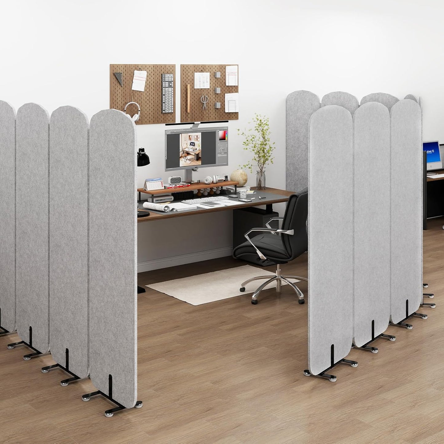 Natwind 5 Panel 122.8 x 71 in Office Room Privacy Protect Space Divider Portable Partition,Wall Folding Cubicle Indoor Freestanding Acoustic Partition Temporary for Office Room