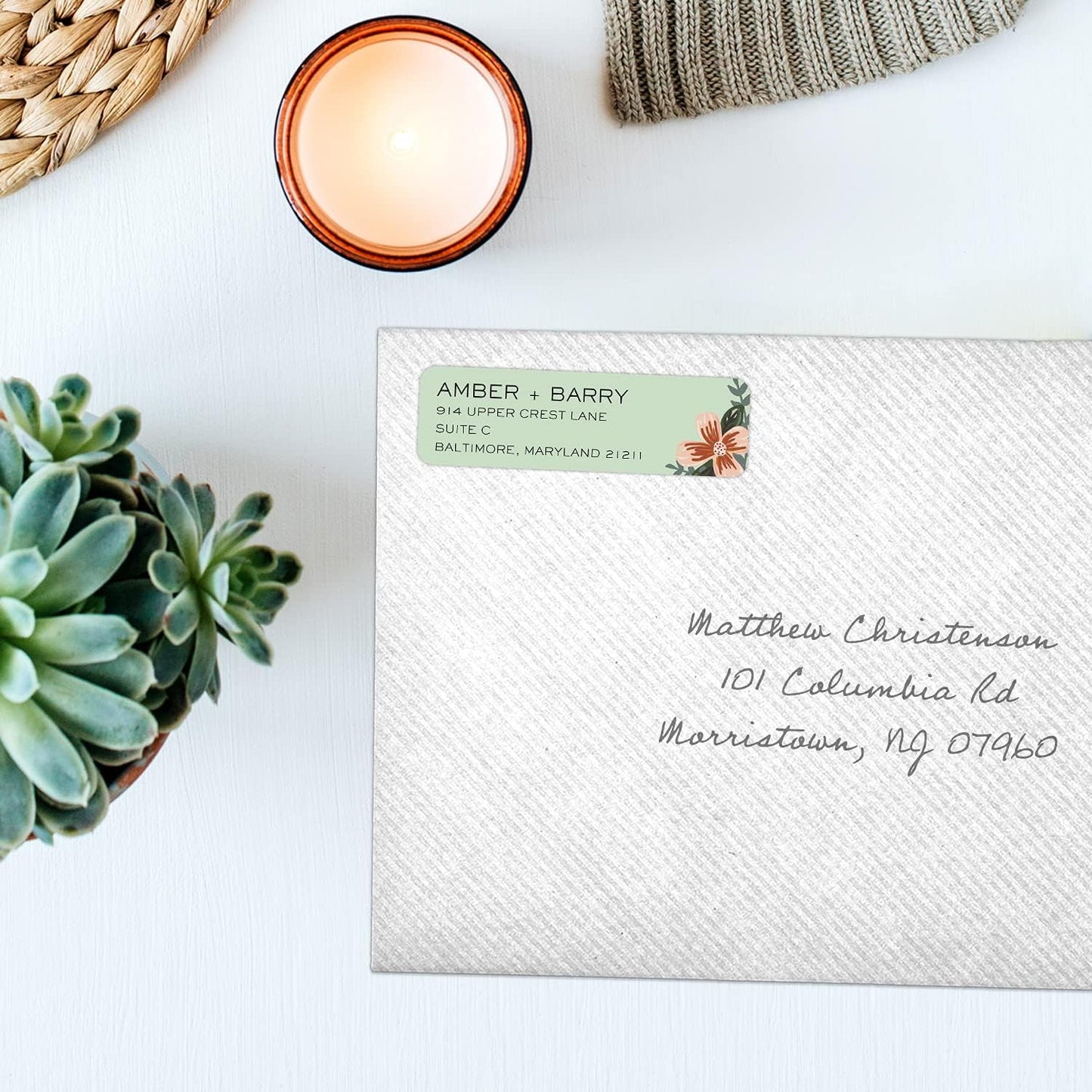 Mint and Pink Floral Rolled Address Labels/Roll of 250 Personalized Return Address Labels/Designer Return Address Stickers in Elegant Plastic Dispenser