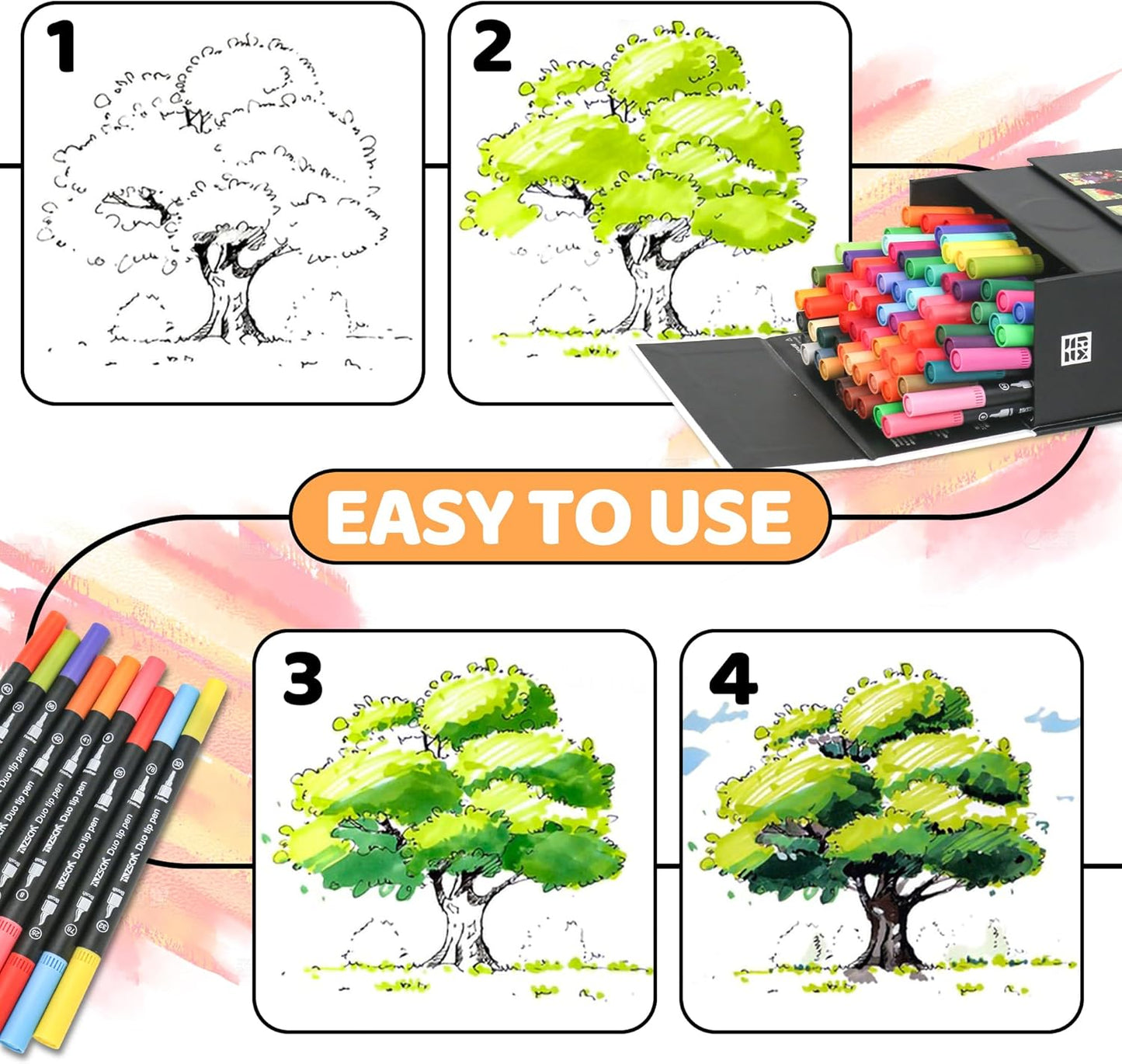 ZSCM 80 Colors Markers for Adult Coloring Books No Bleeding - Duo Tip Art Pens, Fine & Brush Coloring Marker for Adult Calligraphy, Illustration, Cards Drawing, Note taking Lettering, Journaling