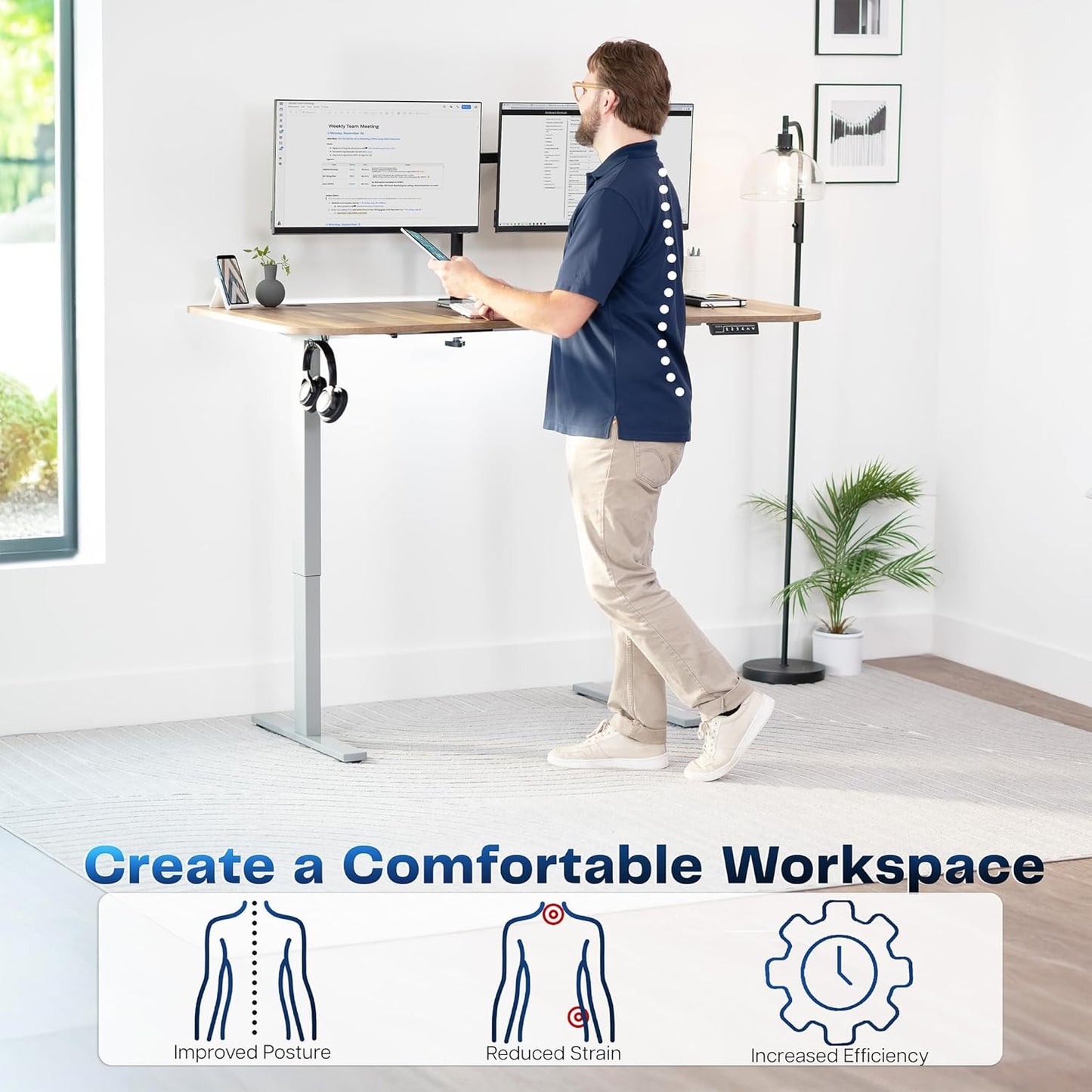 VIVO Electric 63 x 32 in Standing Desk, Memory Height Adjustment, 1B Series, Reclaimed Wood Top Gray Frame, DESK-KIT-1G1P