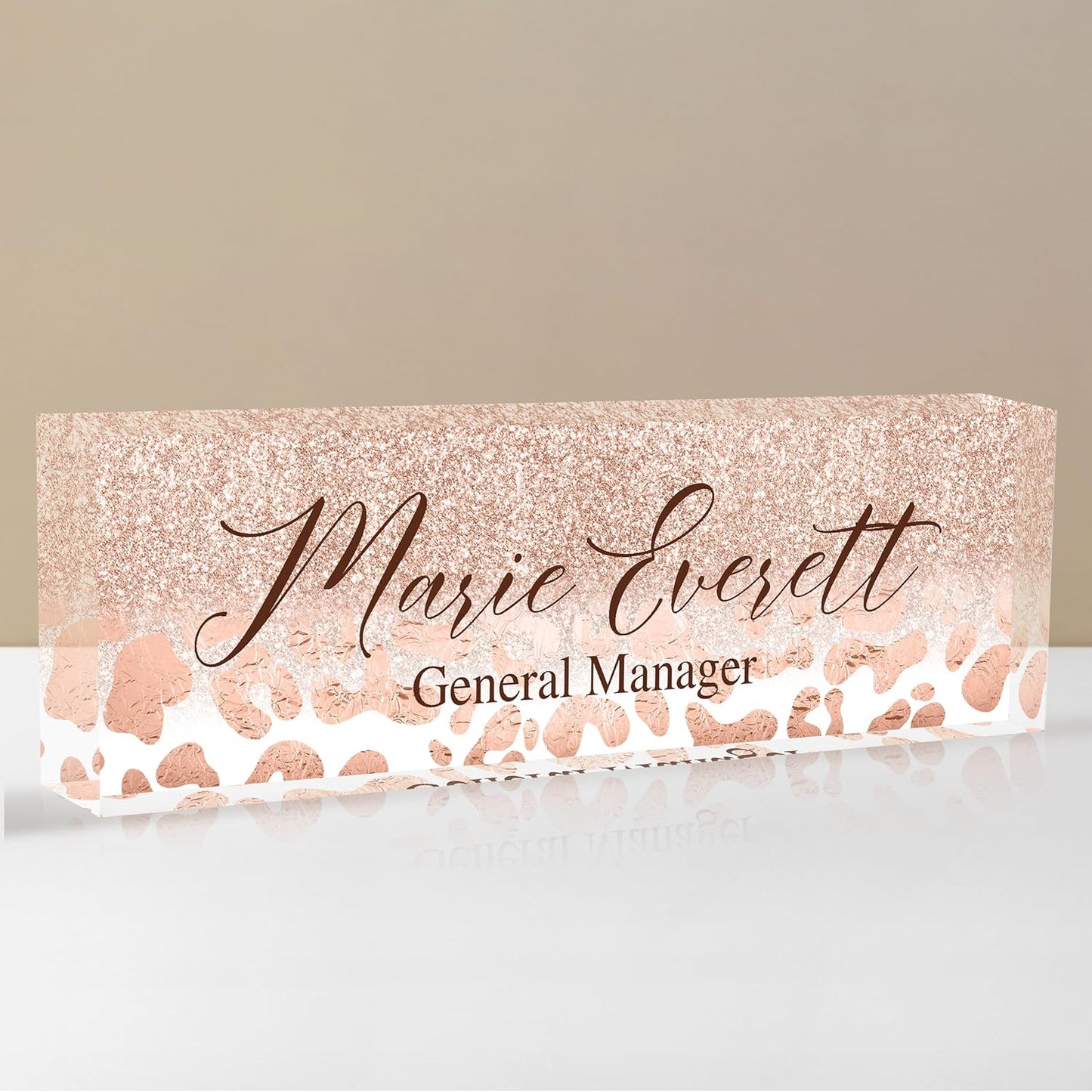 Personalized Name Plate for Desks, Custom Desk Name Plates, Acrylic Name Plate Office Desk Accessories, Personalized Office Gifts for Coworkers Teachers, Employee Appreciation Gifts (B-Leopard Print)