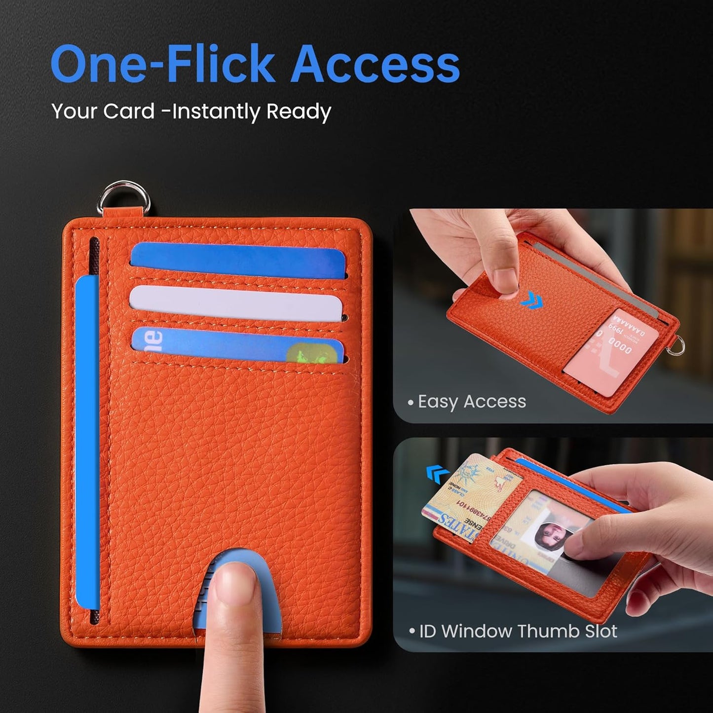 Mayski Slim Wallet, Credit Card Holder for Women, Minimalist Front Pocket RFID Blocking Card Cases, Small Wallet Women Men(Lichee Orange)