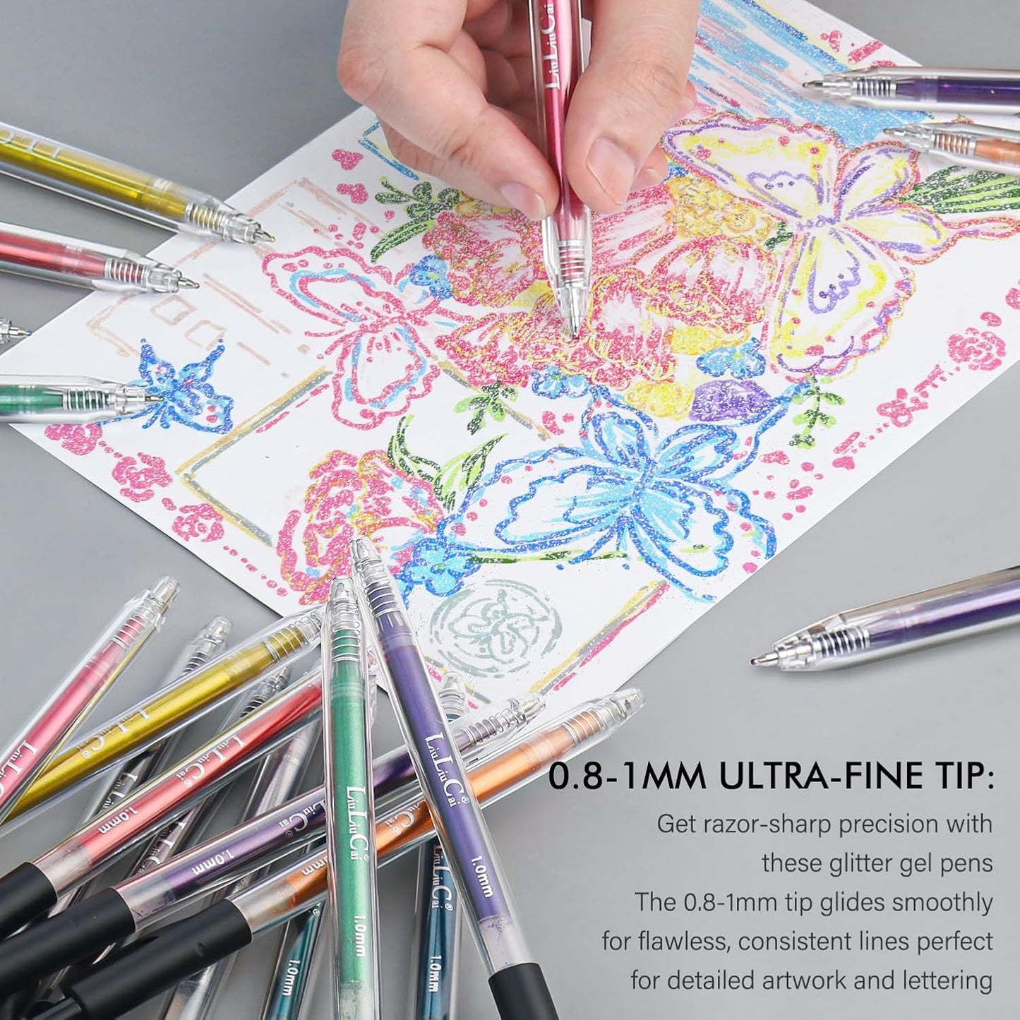 12 Colors Retractable Glitter Gel Pens, Metallic Vibrant Sparkle Gel Pens for Adult Coloring Books,Sparkle Glitter Pens for Drawing Writing Planner Journaling Doodling