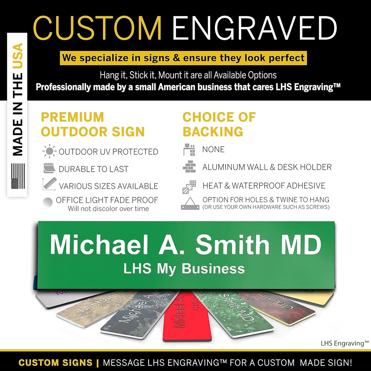 Engraved Custom Door Plate Green Plastic Office Door Sign with White Letters - Made in USA 2x12 B6