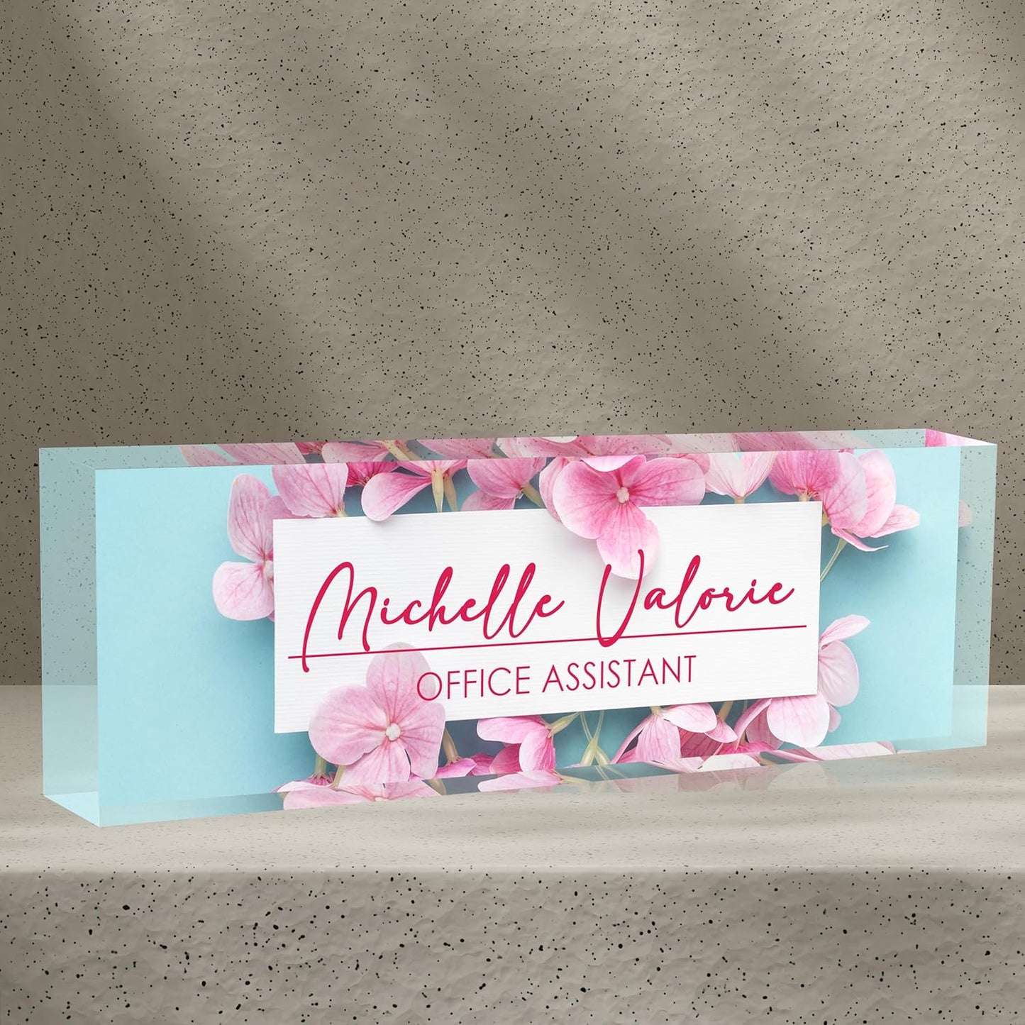 Office Desk Name Plate Personalized, Custom Name Plates for Desks, Name Plate Personalized for Office, Employee Appreciation Gifts (Pinkish Blue)