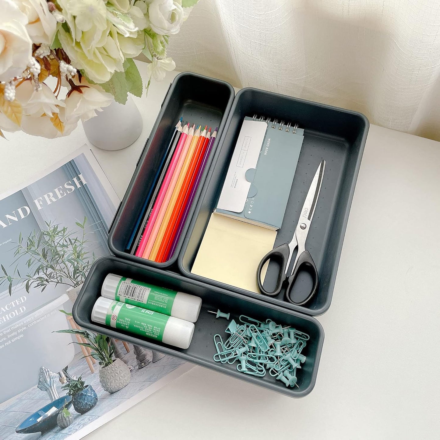 Office Drawer Organizers Bins Junk Drawer Organizers Tray Storage Dividers for Office Desk Dress Makeup (13pcs 2Size)