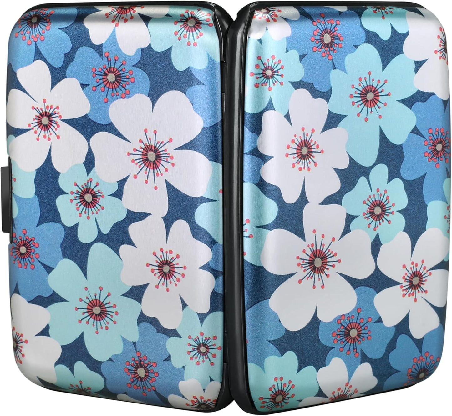 ELFISH Mini RFID Aluminum Wallet Credit Cards Holder Business Card Case Metal ID Case for Men Women(Cherry Blossoms)