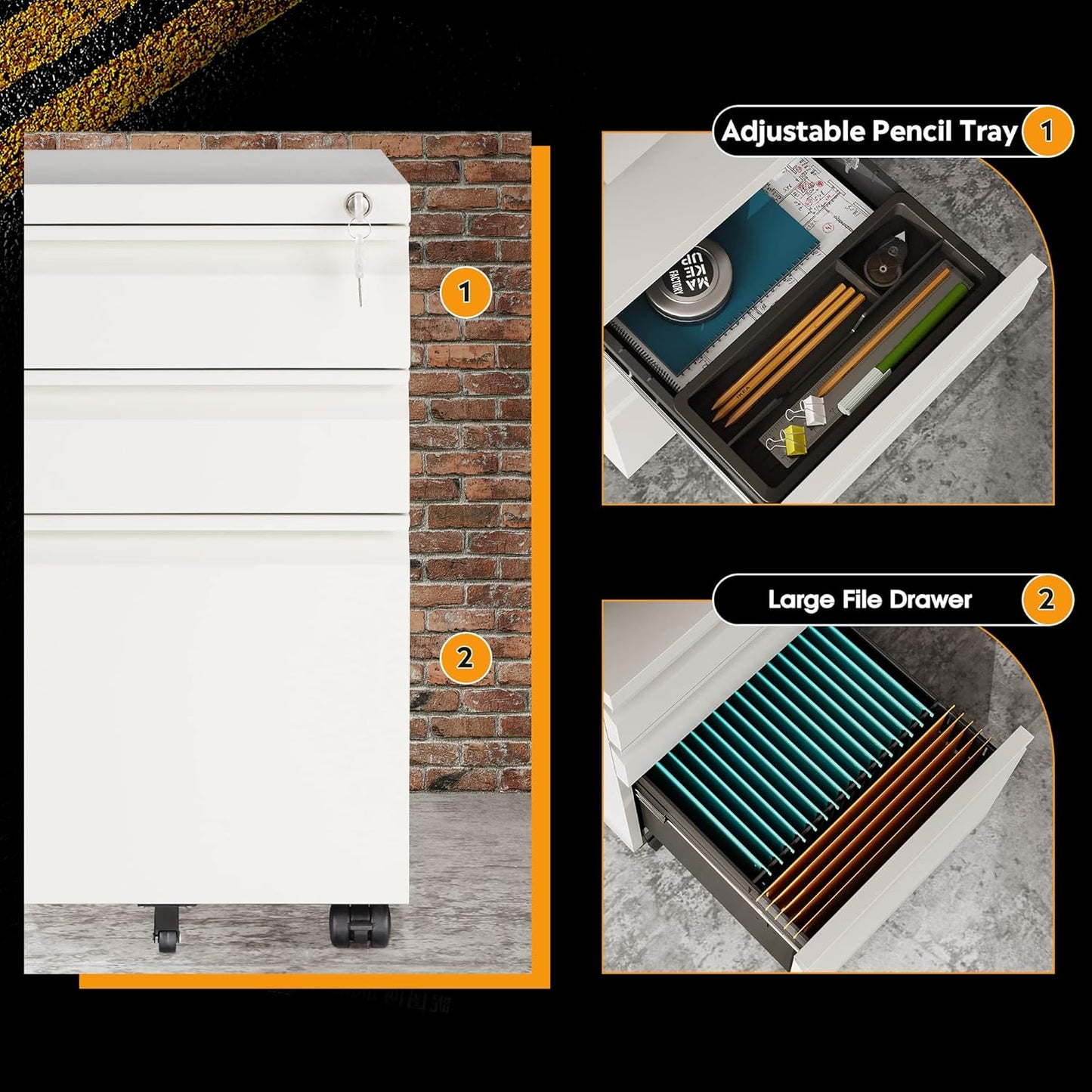 DEVAISE 3-Drawer Mobile File Cabinet (Under Office Desk), Assembled Except Casters, Fits Letter/Standard Sizes, White