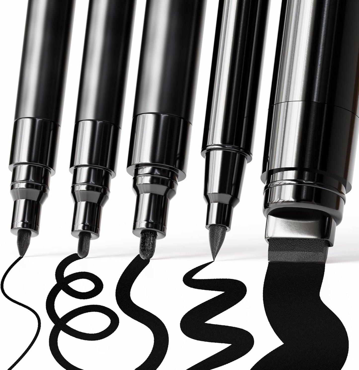 ARTISTRO 5 Black Acrylic Paint Pens, Acrylic Paint Markers Different Tip, Fabric Markers for Textile, Canvas, Rock, Glass, Wood, Paper, DYI, Pens for Kids and Adults