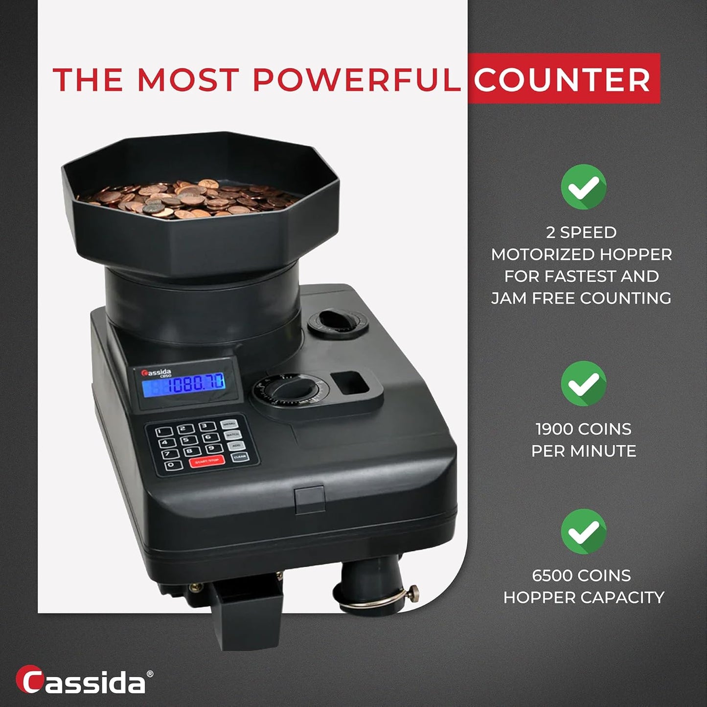 Cassida Heavy-Duty Coin Counter/Off-sorter (C-C850)
