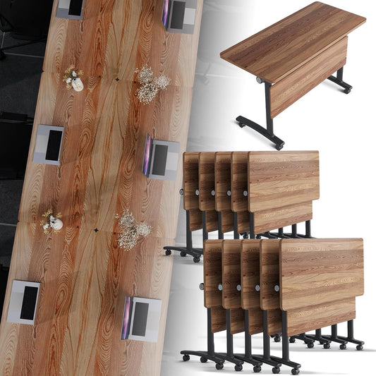 Folding Conference Room Table, Modern Conference Tables with Silent Wheels, Large Rectangular Mobile Training Tables for Office Classroom, Foldable Modular Boardroom Seminar Table (10pack L47.2in)