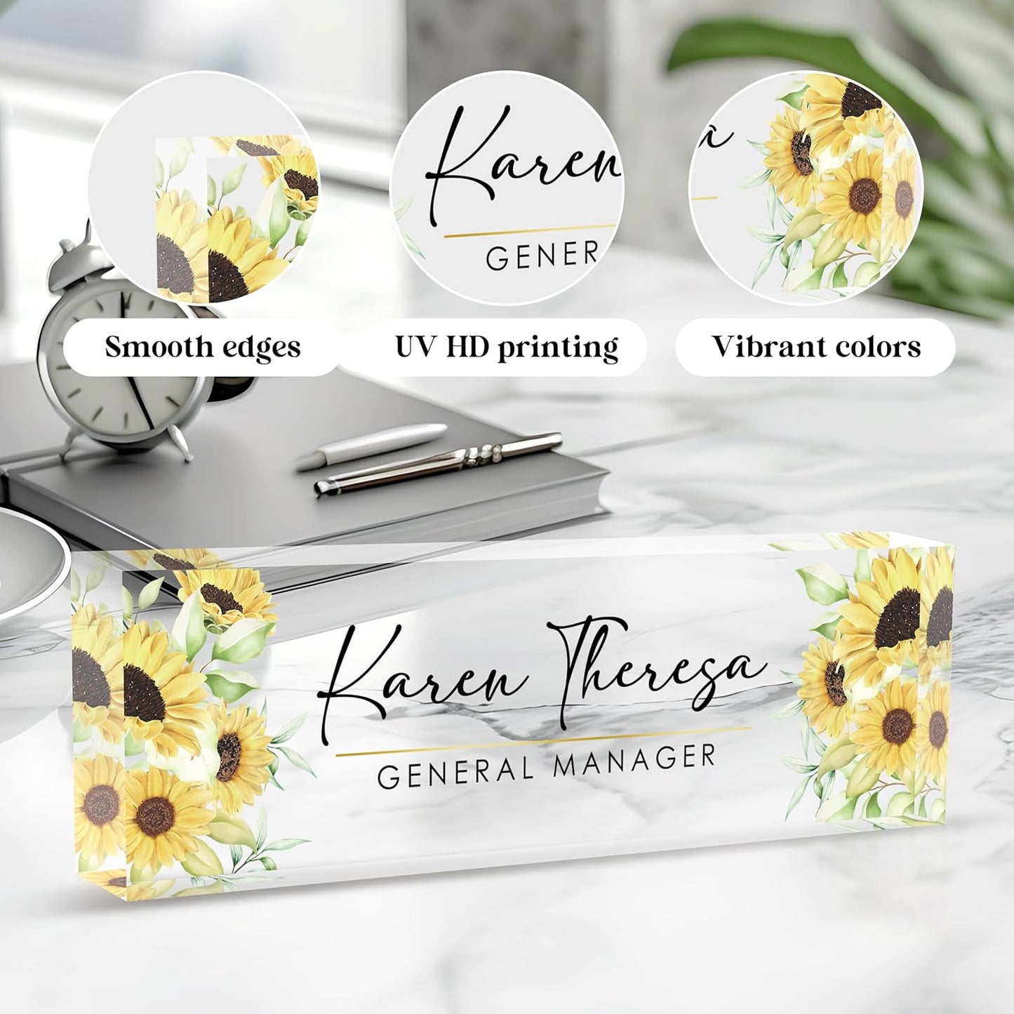 Custom Sunflower Office Name Plate, Personalized Gifts for Women & Employees, Appreciation Gifts for Boss & Teacher, Office Desk Accessories