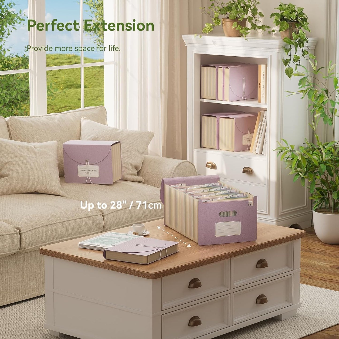 Accordion File Organizer, 26 Pockets Wheat Straw Expanding File Folder, Monthly Bill Receipt Organizer, A-Z Tabs, 100% BPA Free, Return to Nature, Healthy Living-Lavender Purple