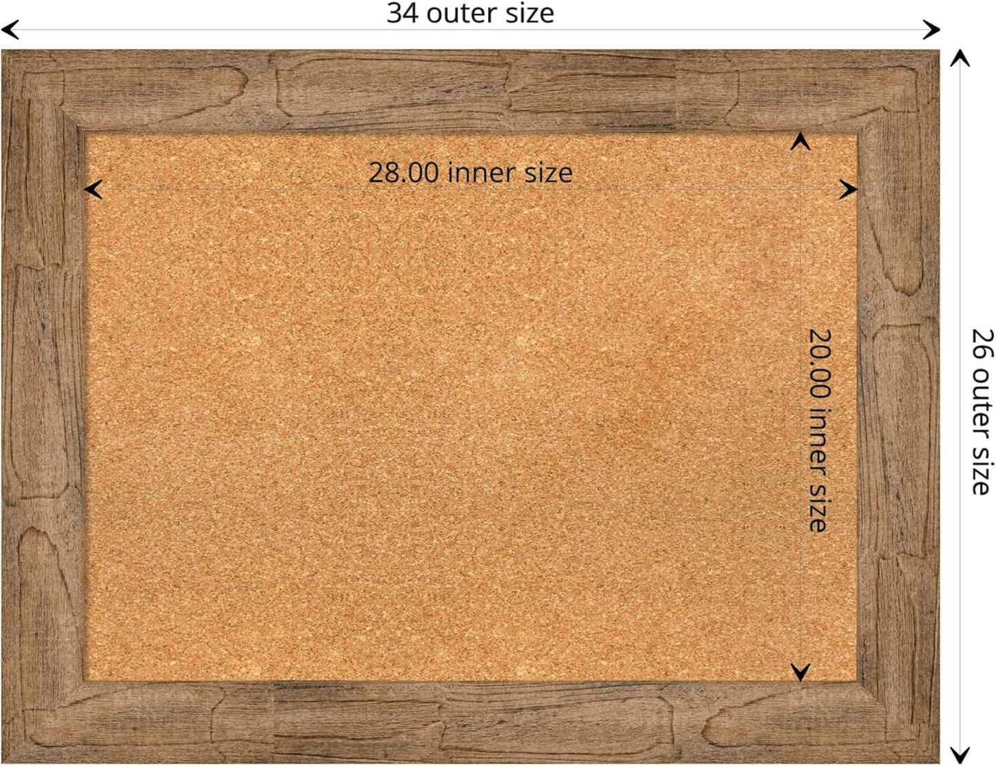 Amanti Art Natural Cork Board for Wall, 26x34 Vision Board with Brown Wood Frame, Medium Corkboard Office Decor for Home Organization, Rustic Farmhouse Corkboard Pinboard to display items for home