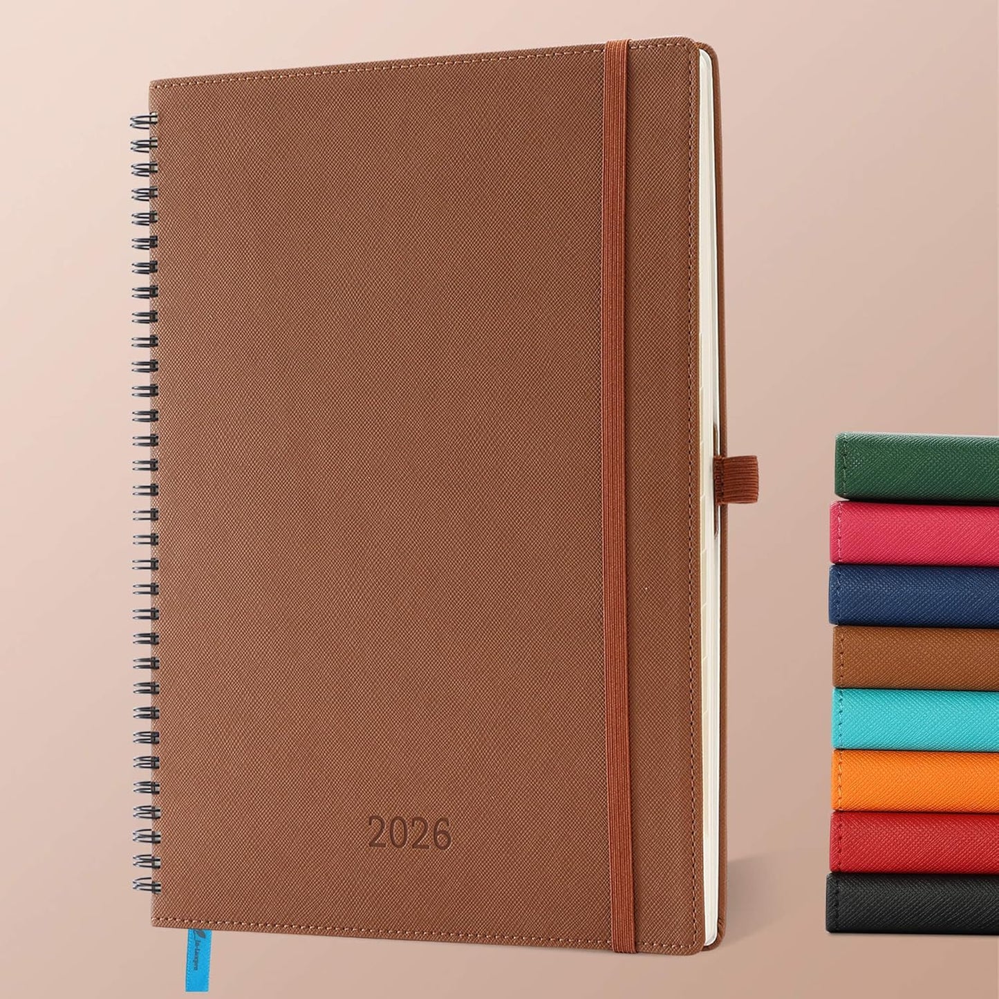 Planner 2026 Daily Weekly and Monthly,11.5"x8.5",12 Months Spiral Bound Calendar Agenda with Self-adhesive Pen Holder,2026 Appointment Book with Vegan Leather Soft Cover,Brown