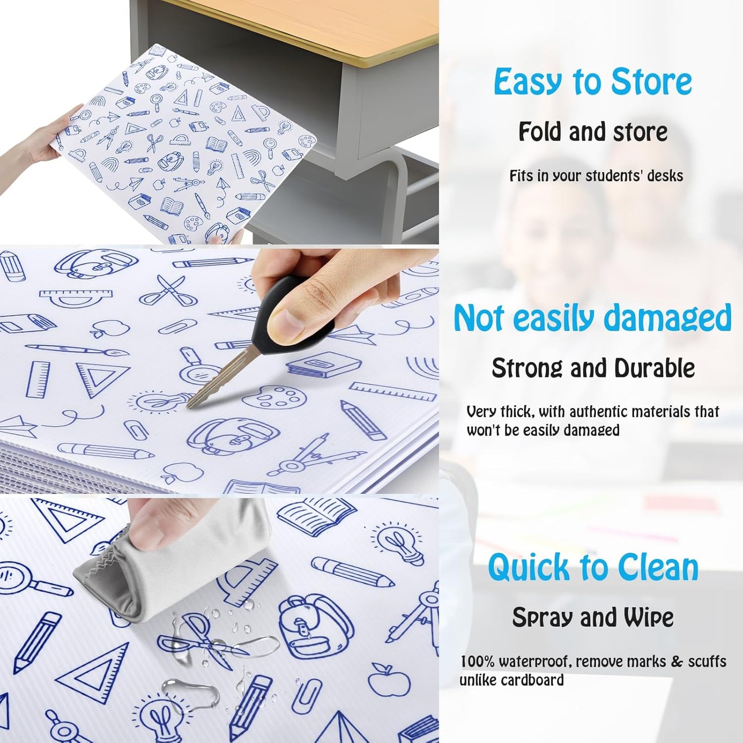24 Pack Printing Privacy Floders for Student Desks - Durable Plastic Erasable - Testing Dividers for Classroom - Easy Clean Privacy Shields for Student - Includes Extra Labels White