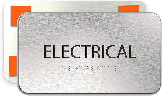 Electrical Room Sign for Business - Office Signs, Aluminum Brushed Silver, Tamper-Proof, Heavy Duty Mounting Tape, Easy Install, Office Décor, ADA Compliant, Grade 2 Braille (7” W x 4” H) ADASigns.org