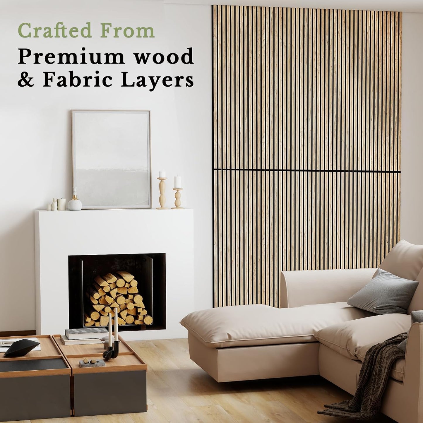 MISSDAY Wood Slat Acoustic Wall Panels, 4 Packs 47.2" x 23.6" Oak Soundproof Panel For Interior Wall Decor Noise Absorbing-3D Textured Wooden Panel Sound-Absorbing for Home, Office, Studio