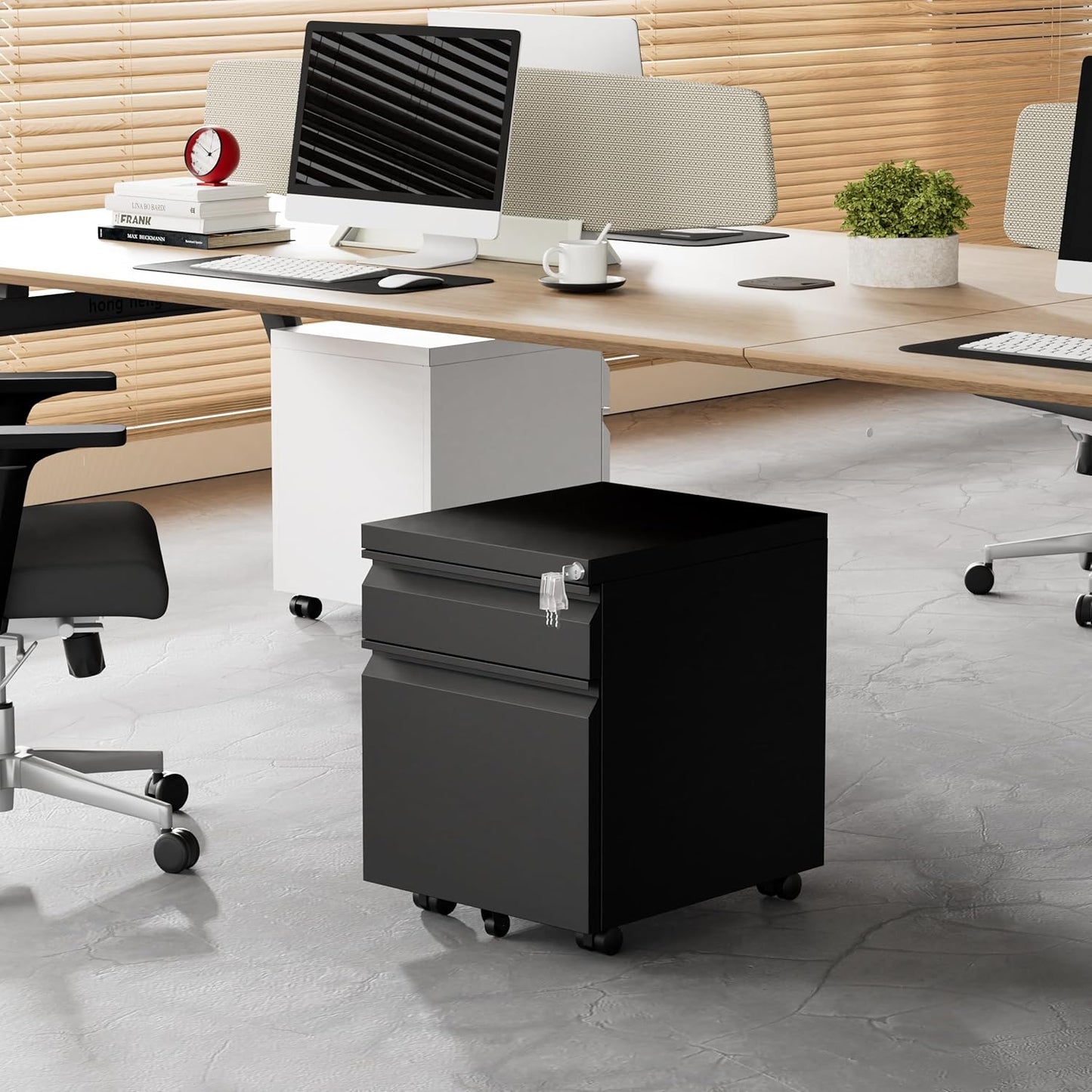 Metal Mobile File Cabinet with Lock and 4 Keys - Fully Assembled, Under Office Desk 2 Drawers Filing Cabinet for Home Office with Anti-tilt Wheels, A4/Legal/Letter Hanging File Drawers