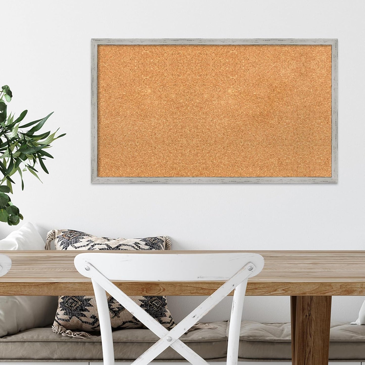Amanti Art Natural Cork Board for Wall, 17x29 Vision Board with White Frame, Medium Corkboard Office Decor for Home Organization, Cottage Corkboard Pinboard to Display Items for Home Organization in