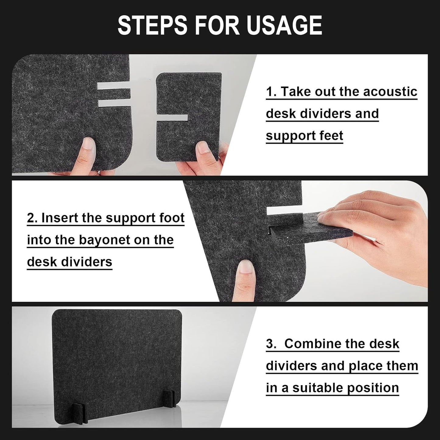 4 Pack Acoustic Desk Divider Desk Partition - Freestanding Privacy Panel 16 x 24 Inches Noise Reducing Partition for Office Table Standing Student Study Reception Area(Black Gray)