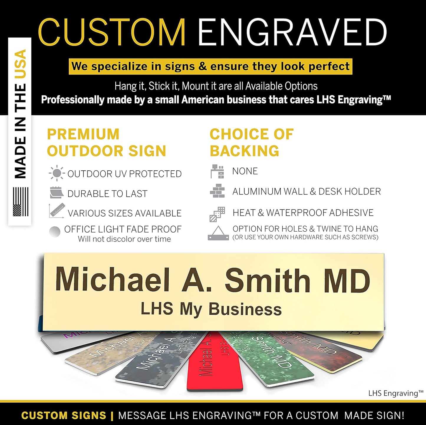 Engraved Name Plates for Door Sign Personalized Ivory Plastic Plaque with Brown Letters - Made in USA 2x8 B5