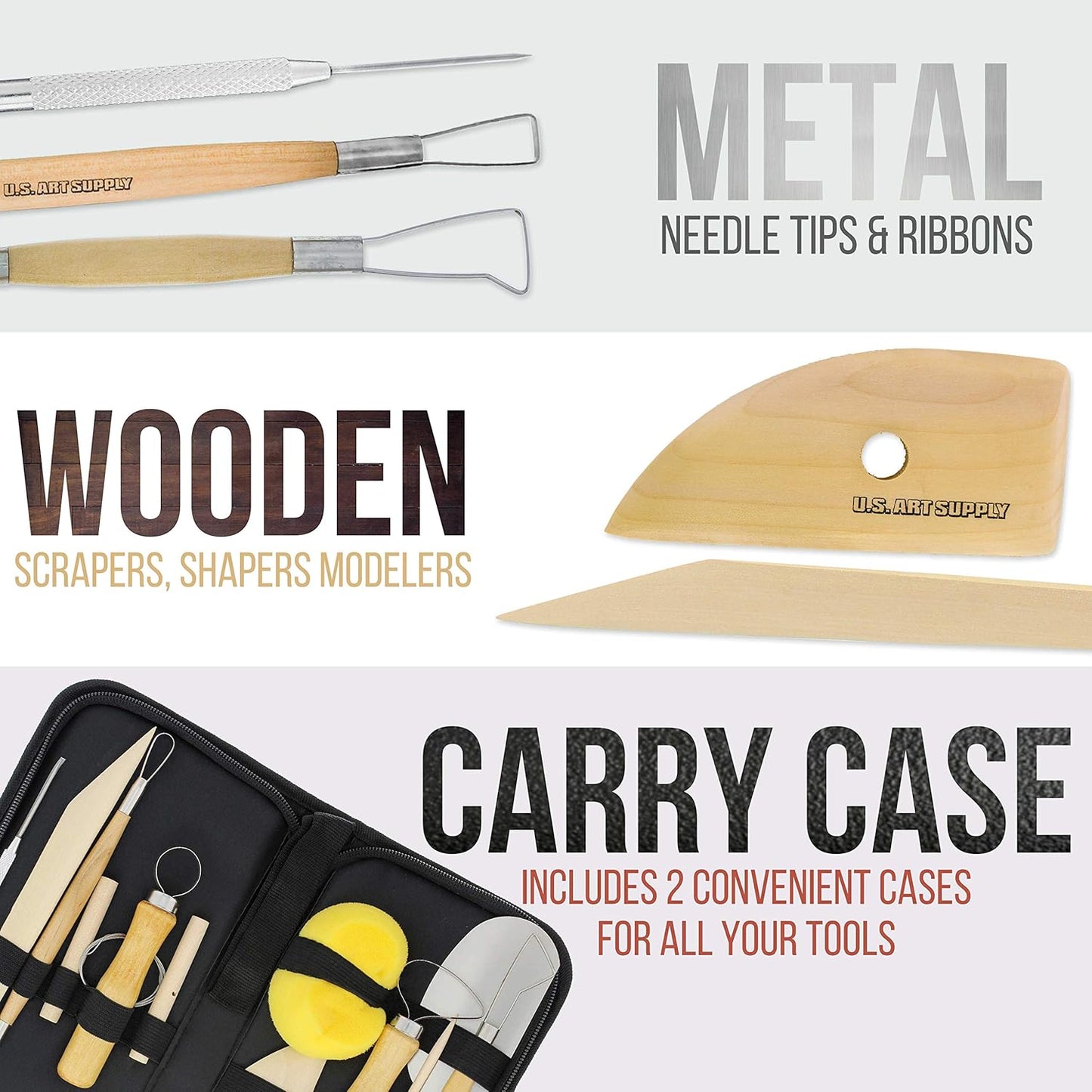U.S. Art Supply Pottery & Clay Tools Sets (26-Piece) - 12 and 14-Piece Set Include Pottery Tools, Canvas Case for Sculpting, Ceramics, and Easy Storage & Transport