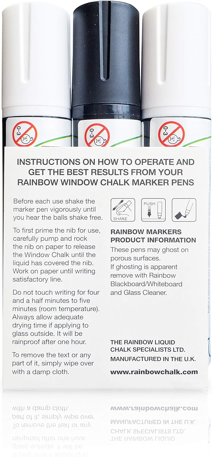 Glass Pen Window Marker: Liquid Chalk Pens for Glass, Whiteboard Markers with Washable Paint - Graduation, Car Windows, Mirror Pen, Storefront, Wedding, Party (3 Pens - Black & White - Jumbo Tip)