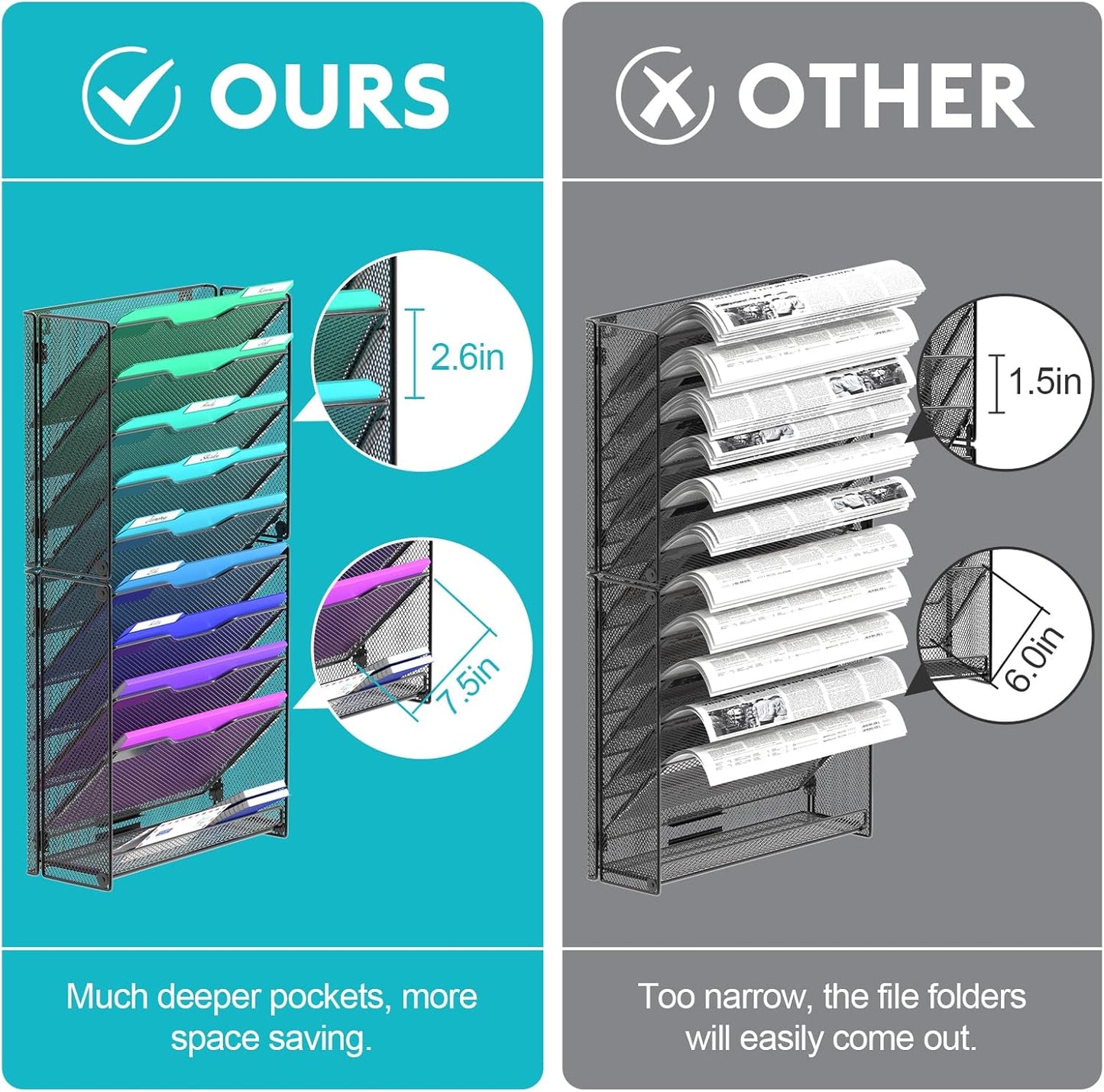 samstar 10 Tier Wall File Organizer, Hanging Wall Mount File Holder Paper Folder Mail Organizer, Mesh Metal, Black.