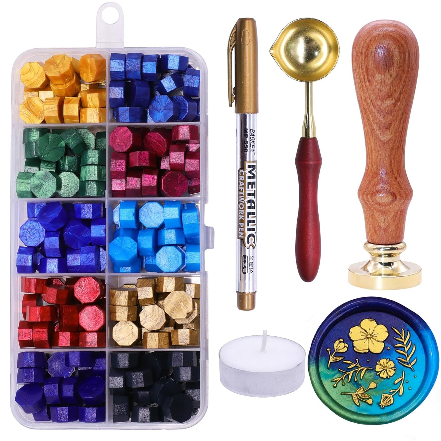 SWANGSA Floral Wax Seal Stamp Kit with 200pcs Sealing Wax Beads, Great for Embellishment of Invitations, Wine Packages, Gift Ideas