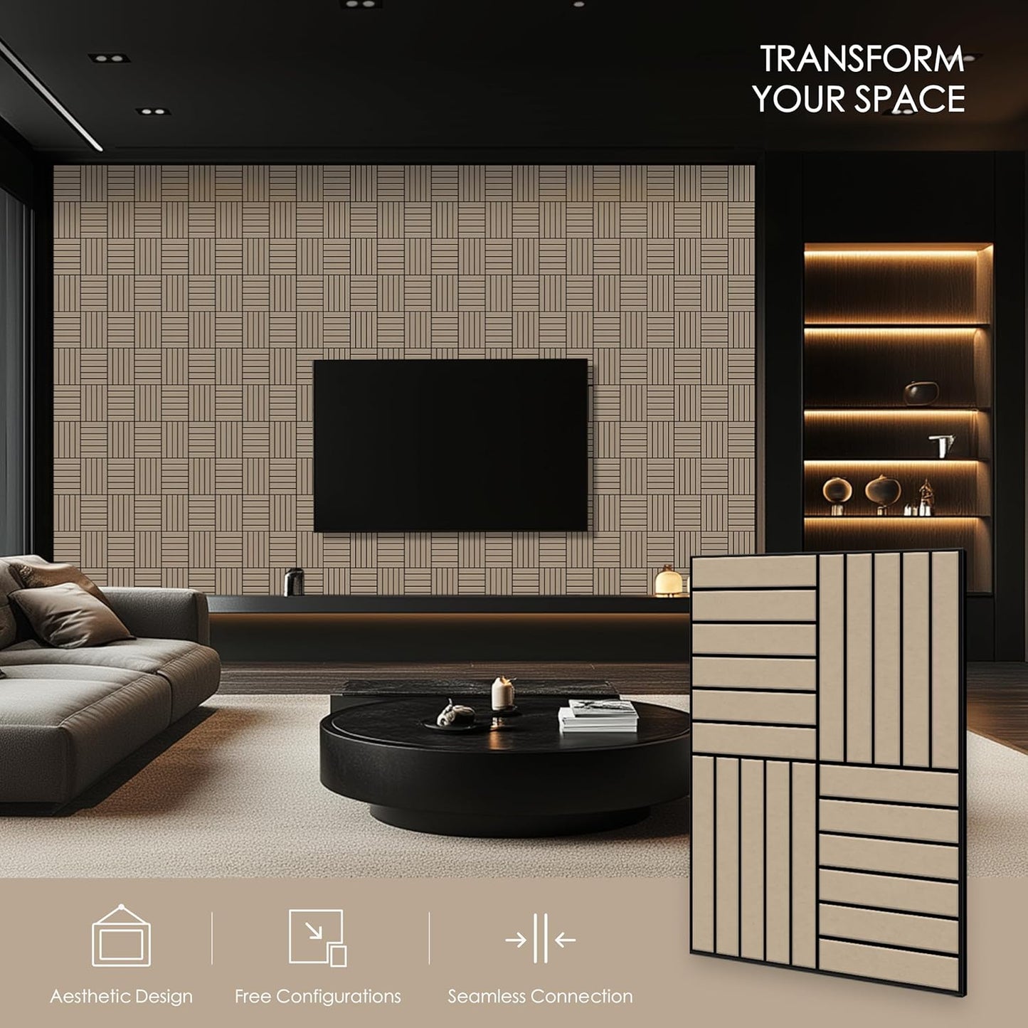 12-Pack Acoustic Panels, 16"x12"x0.4" Large Acoustic Wall Panels, Self-Adhesive Sound Absorbing Panels for Recording Studios & Offices,Camel+Black Decorative Acoustic Panels