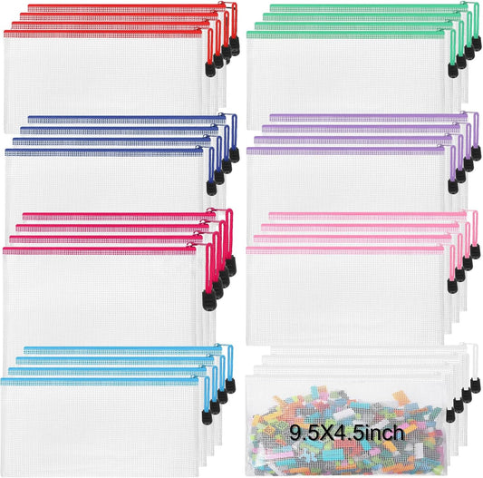 Jetec 32 Pcs Mesh Zipper Bags Toy Storage Bikini Organizer Bag Bolsas Para Guardar Trajes De Baño Waterproof Zipper Reusable Pouch Puzzle Multipurpose for Storage Office(Classic Color,9.5 x 4.5 Inch)