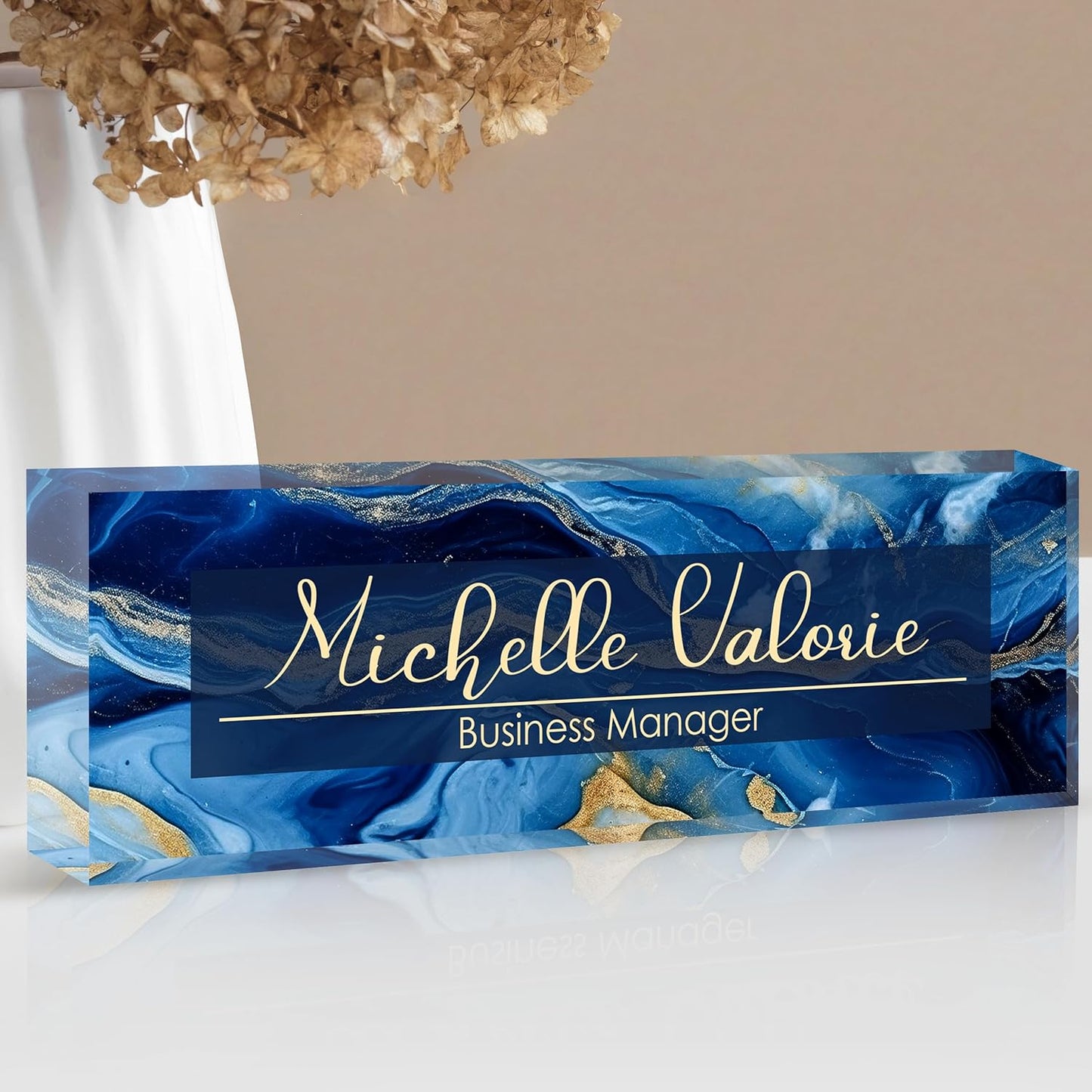 Custom Personalized Acrylic Name Plate Office Desk Accessories (A-Blue Gold)