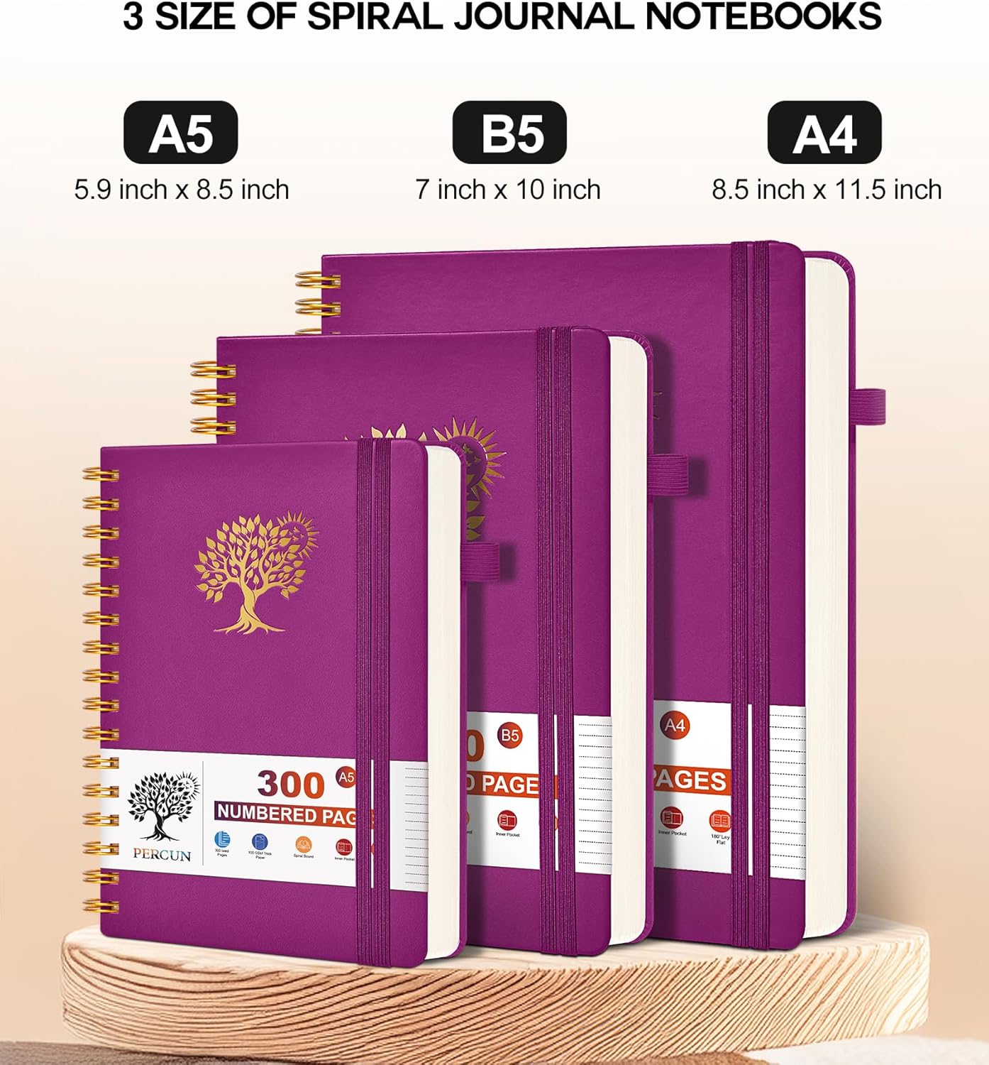 Large Spiral Notebook Journal for Women Men - 300 Numbered Lined Pages, College Ruled, A4 Hardcover Spiral Bound Notebook for School, Work, Note Taking, Writing, Leather Spiral Journal 8.5"x11"