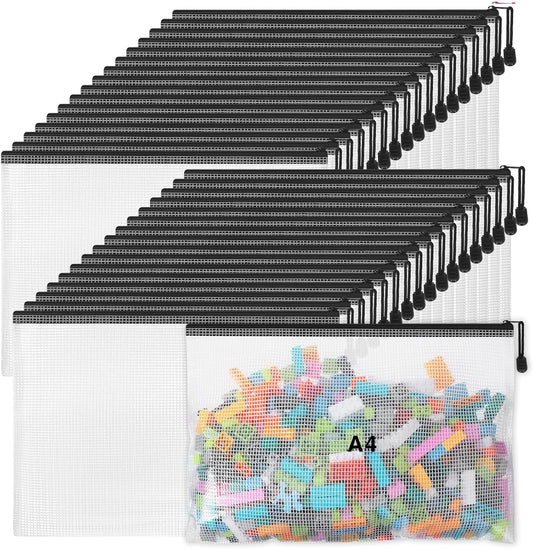 Jetec 32 Pcs Mesh Zipper Bags Toy Storage Bikini Organizer Bag Bolsas Para Guardar Trajes De Baño Waterproof Zipper Reusable Pouch Puzzle Multipurpose for Storage Office(Black,13 x 9.5 Inch)