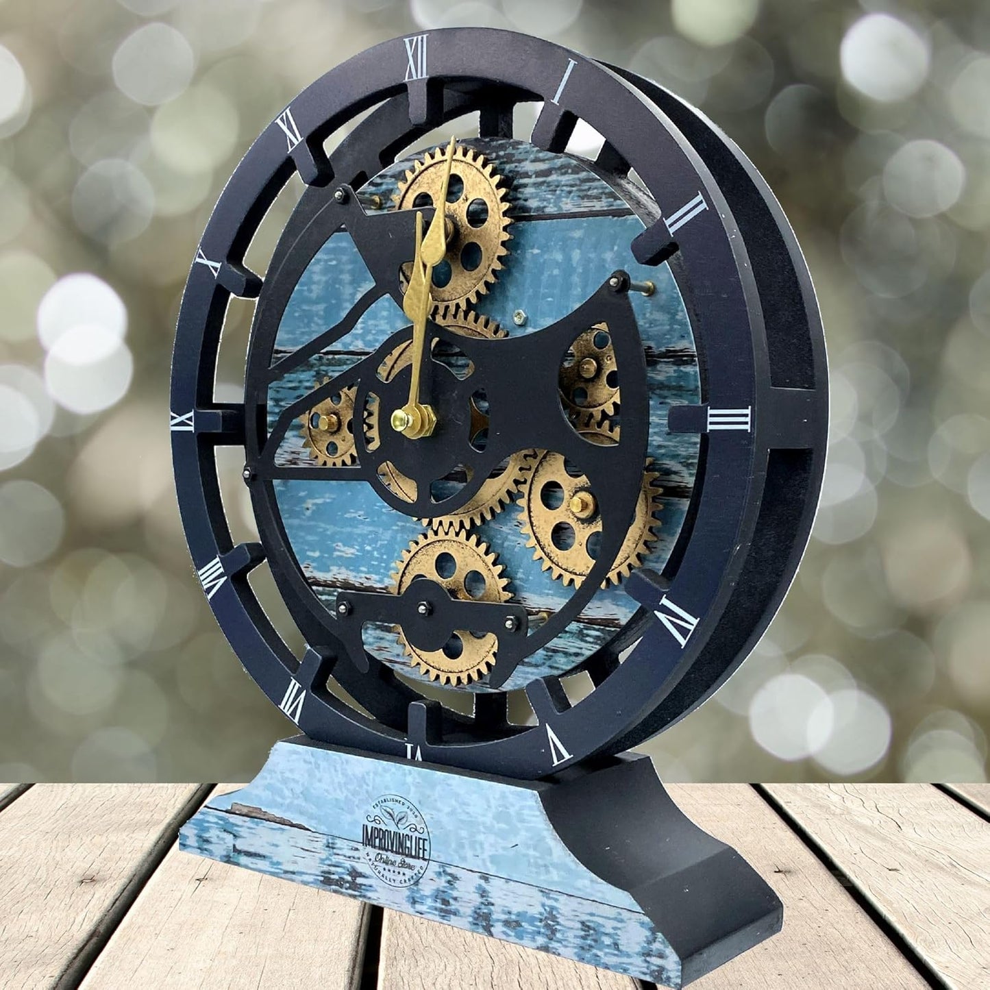 The Gears Clock Desk Clock 10 inches with Real Moving Gears Convertible into Wall Clock (Aqua Green)