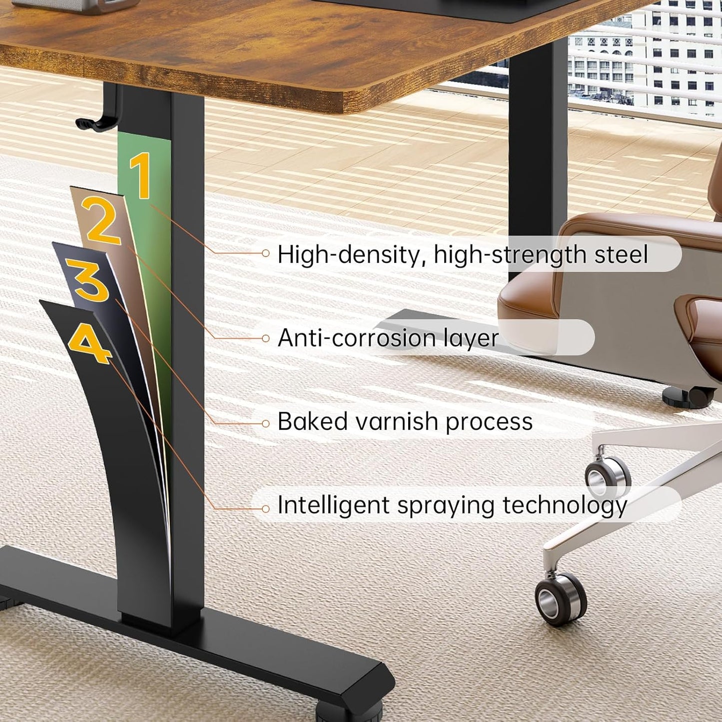 Veken 55 Inch Large Electric Standing Desk, 4 Memory Heights Adjustable,Sit to Stand Up, Work Home Office Computer Table for Study, Walking Pad, Writing, and Games, Wooden Desktop Desks, Brown