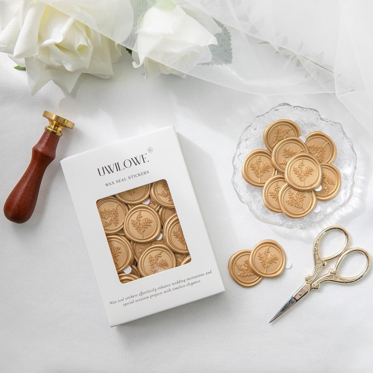 60 Pcs Gold Wax Seal Stickers, Wedding Invitation Accessories Envelope Stickers - Peferct for Wedding Accessories, Gift Box Craft Wrapping, Christmas Cards Envelope Seals (Gold)