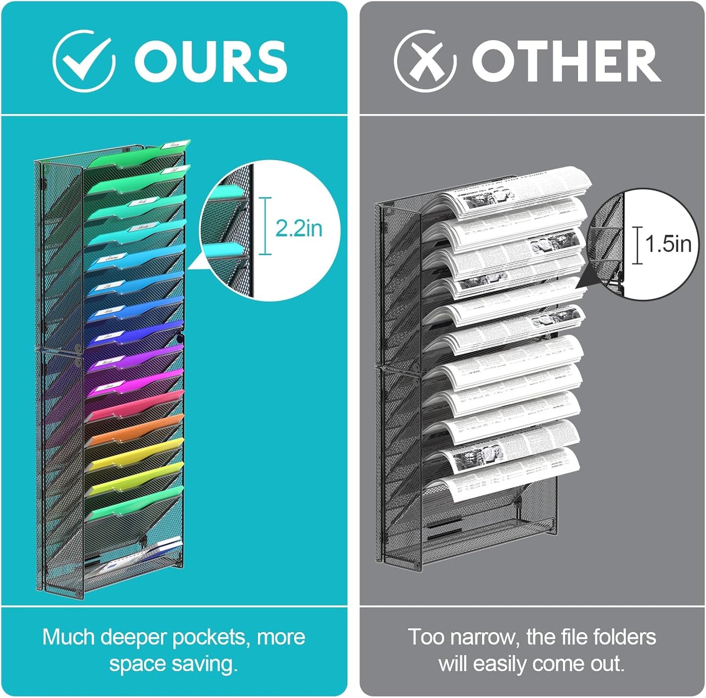 samstar 16 Tier Wall File Organizer Hanging Wall File Holder Wall Mount Paper Folder Organizer, Magazine Rack, Mesh Made,Black