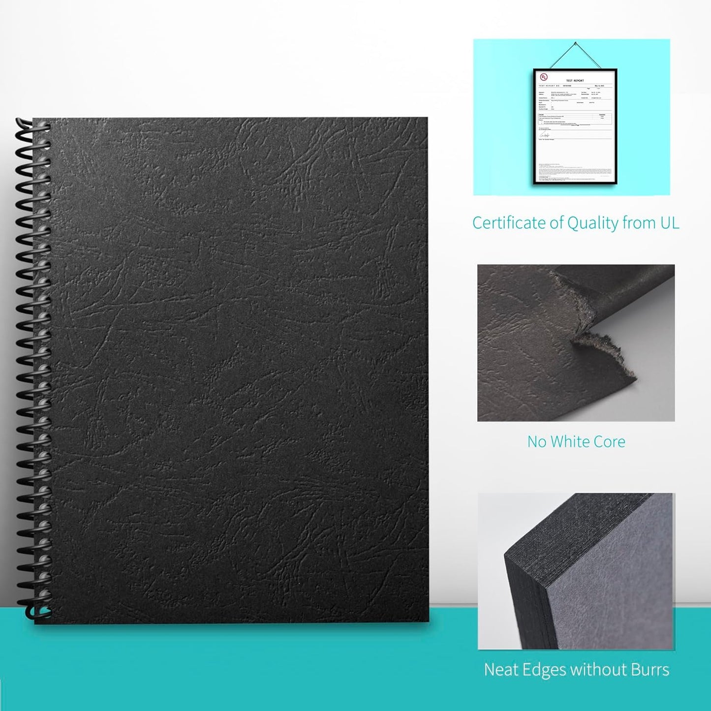 Binditek 25 Pack 13 Mil Grain-Texture Paper Binding Presentation Covers, 8.5 x 11 Inches, 90lb, Un-Punched, Letter Size, Black, Office Supplies