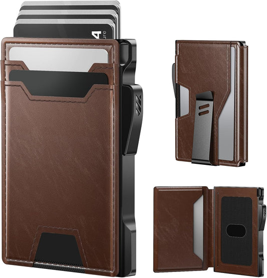 typecase Pop Up Wallet: Slim Wallet with Money Clip, Rfid-blocking, Minimalist, Small, Thin, Compact Card Case, Magnetic Bifold, Front Pocket Wallet, 9-13 Card Capacity, Mens Wallet - Oil Wax Brown