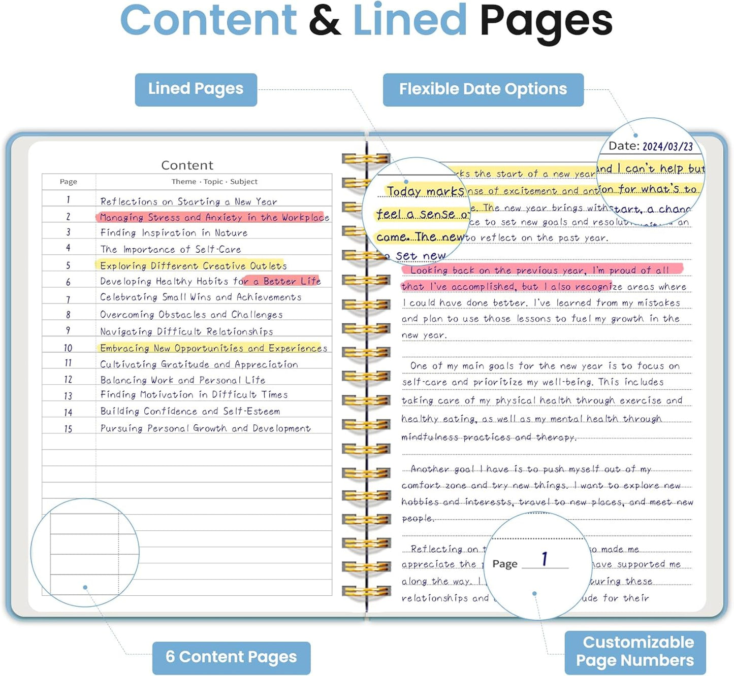 Lined Spiral Notebook Journal for Work, 300 Pages Thick B5 (7.1"x10") College Ruled Journal for Women & Writing, Hardcover Notebook for Note Taking, Perfect for Office Home School, Perfect for Office Home School, Blue