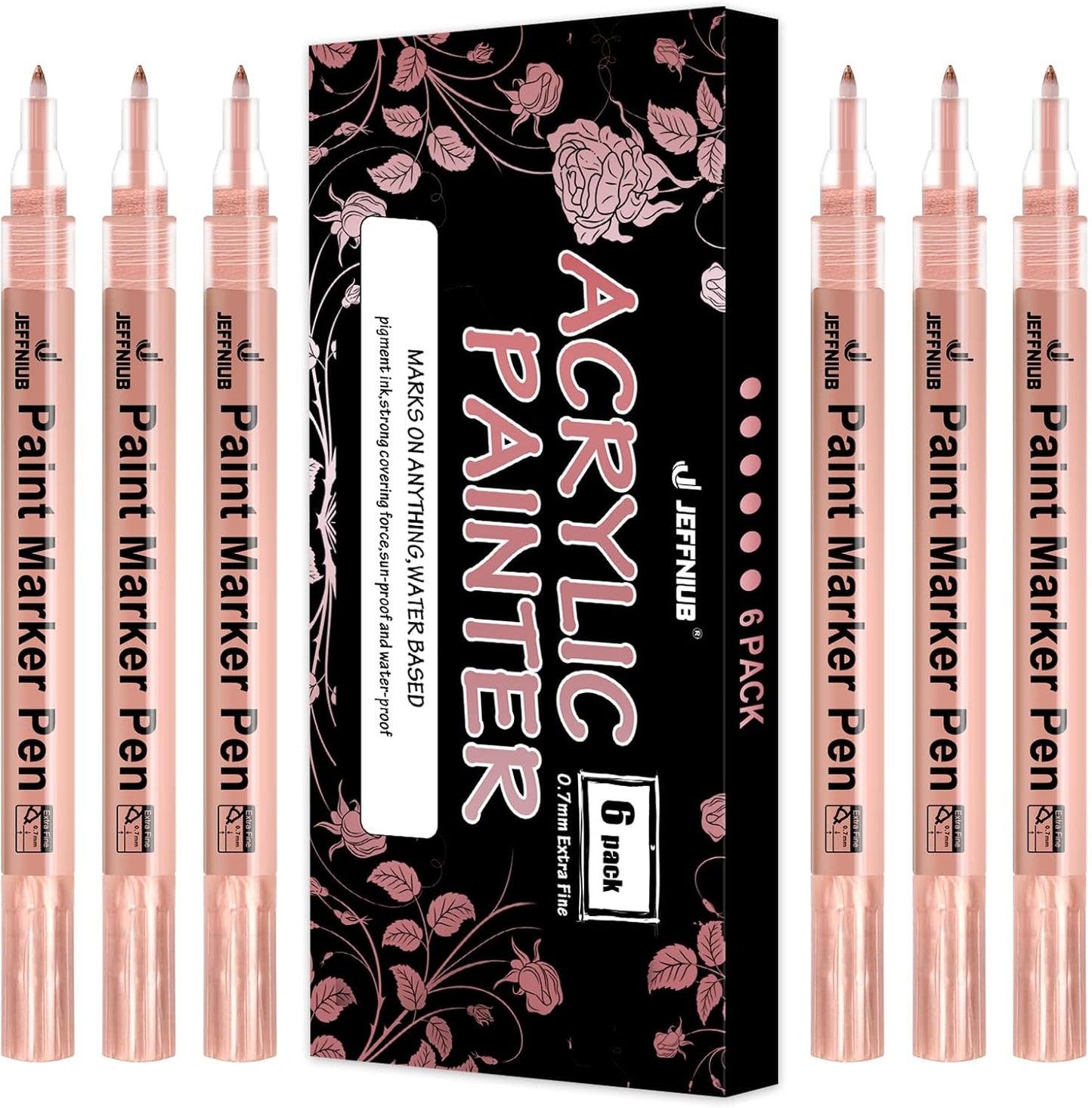 Acrylic Paint Pens Gold,Silver,Rose Gold,Paint Markers for Rocks Painting, Wood, Fabric, Glass,Ceramic,Canvas. Scrapbooking,Card Making,DIY Craft Supplies Metallic Acrylic Marker Set (Rose gold)