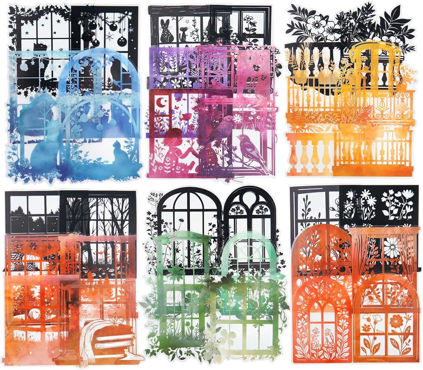 120Pcs Silhouette Window PET Sticker Set, Transparent Nature Stickers for Scrapbooking, Journaling, Planner, DIY Crafts