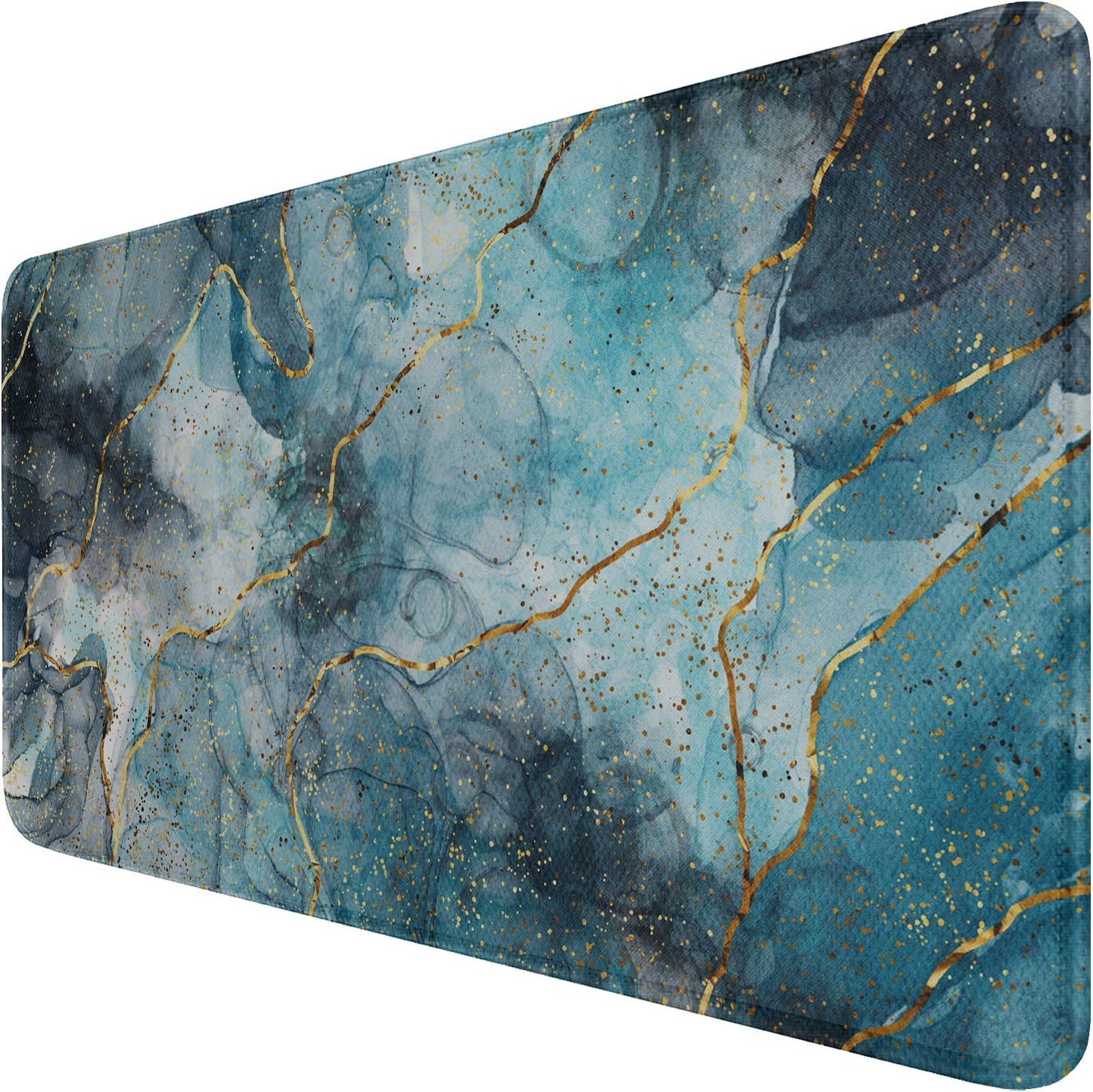 Large Mouse Pad with Stitched Edges, (35.4X15.7In) Durable Non-Slip Natural Rubber Base, Waterproof Computer Keyboard Pad Mat for Esports Pros/Gamer/Desktop/Office/Home, MarbleBlue