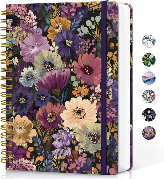 Lined Spiral Notebook Journal for Work, 300 Pages Thick B5 (7.1"x10") College Ruled Journal for Women & Writing, Hardcover Notebook for Note Taking, Perfect for Office Home School, Midnight Bloom