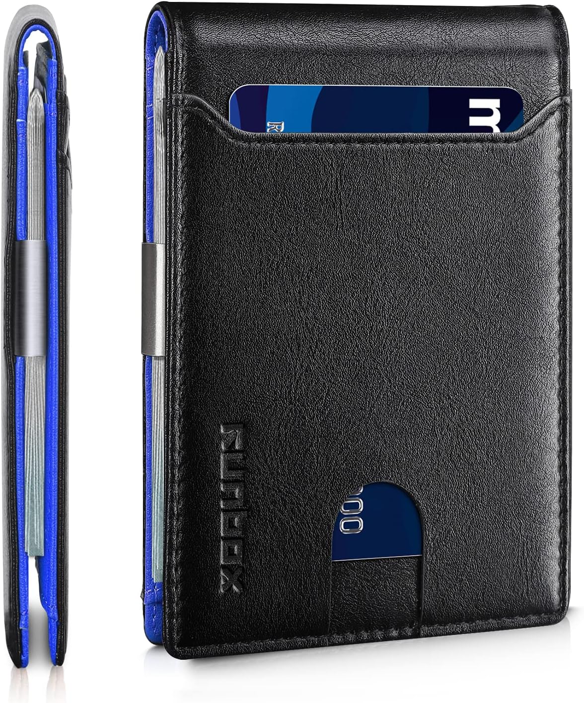 RUNBOX Slim Wallets for Men - Leather Money Clip Mens Wallet - RFID Blocking Front Pocket Bifold Wallet - Thin Credit Card Holder with Gift Box